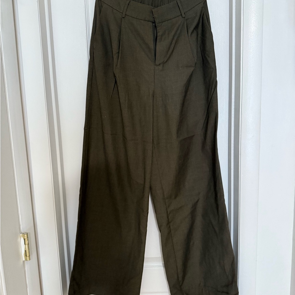 Commense Green Wide Leg Pants High Waisted
